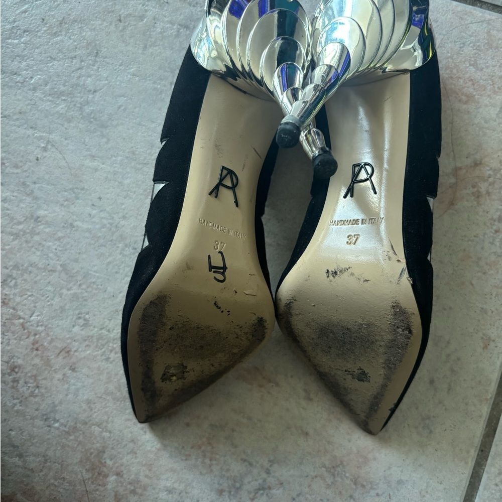 Paul Andrew Chrysler building heels chrome shell layered shoes triangle pumps - Picture 4 of 7